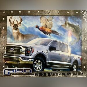 Ford Silver Pickup Truck Wall Art with Wildlife Accents
